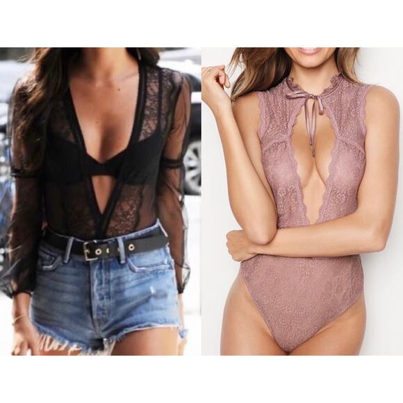 Victoria’s Secret Sheer Mesh Bodysuit Bundle Large Romantic Feminine Date Night - Picture 1 of 14
